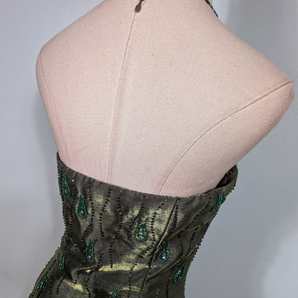 Vintage Prom Dress Maxi Gown 8 Olive Green Y2K Princess Ombre Goth Bead Glam - Picture 8 of 10